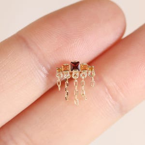 14k Solid Gold Fanta Orange Garnet Chain Stud/Garnet Cartilage Earring/Citrine Helix Conch Stud/Threadless Push Pin/Labret Piercing