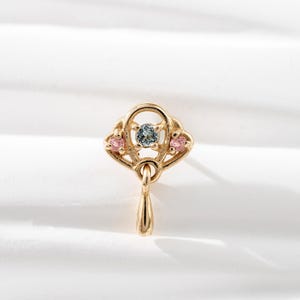 14k Solid Gold Swiss Blue Topaz Clouds Earring/Pink Tourmaline Dangle Drop/Flat Back Stud/Threadless Push Pin Labret /Conch Helix Stud