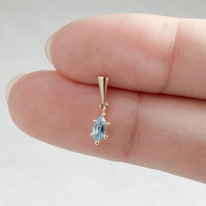 14K Solid Gold Dangle Swiss Blue Topaz Cartilage Earring/Gold Conch Helix Piercing Stud/Marquise Drop Flat Back Earring/Threadless Push Pin
