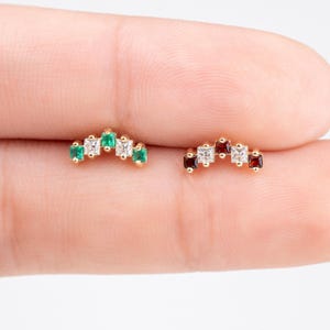 14k Solid Gold Garnet Climber Stud Earring/Chrysoprase Cartilage Piercing/Moissanite Helix Stud/Tragus Conch Piercing/Flat Back Earring