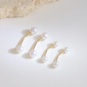 14k Solid Gold Pearl External threaded Rook Earring/Pearl Curved Barbell Ring/Pearl Eyebrow Ring/Rook Snug Body Piercing Belly Button Ring