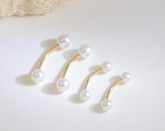 14k Solid Gold Pearl External threaded Rook Earring/Pearl Curved Barbell Ring/Pearl Eyebrow Ring/Rook Snug Body Piercing Belly Button Ring