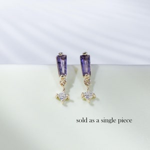 14K Solid Gold Amethyst Tapered Stud/ Dangle Moissanite Piercing/Cartilage Drop Stud/Threadless Push Pin/Conch Helix Earring/Christmas Gift