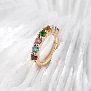 14K Solid Gold Exquisite Colorful Clicker/Amethyst Septum Ring/Diospide Daith Hoop/Citrine Nose Piercing/Swiss Blue Topaz Helix Huggie Hoop