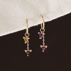 14K Solid Gold Amethyst Dangle Charm/Rhodolite Garnet Drop Charm/Citrine Hoop Charm /Garnet Cartilage Clicker Charm Gift For Her 20g