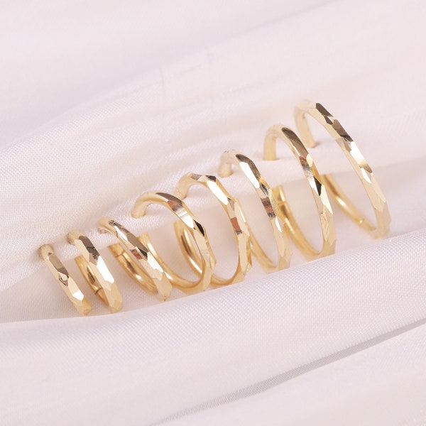 14K Solid Gold Hinged Clicker/Seamless Rings/Diamond Cut Dainty Huggie/Helix Orbital Cartilage Earring/Conch Faceted Hoop/Helix Hoop 16g