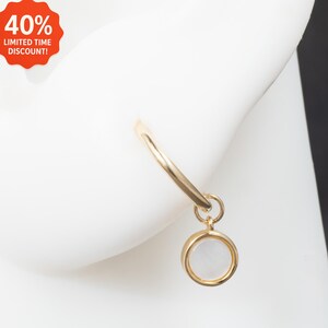 14K Solid Gold Circle MOP Charm/MOP Rook Hoop Charm/Gemstone Dangle Hoop Charm /Clicker Charm/Cartilage Earring Charm/Dangle Chain Charm