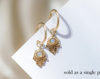 14K Solid Gold Hand Opal Charm/Dangle Hoop Charm Earring/Opal Hoop Clicker Charm/Cartilage Earring Charm/Gemstone Charm/Dangle Charm