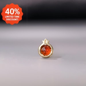 14K Solid Gold Rose Cut Garnet Stud Earring/Threadless Push Pin/Rose Cut Garnet Conch Helix Stud/Cartilage Piercing/Flat Back Earring