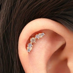 14K Solid Gold Wings Labradorite Stud/Tanzanite Helix Stud/Swiss Blue Topaz Conch Earring/Moissanite Threadless Push Pin/Conch Tragus Stud