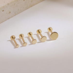 14k Solid Gold Tiny Flat Disc Cartilage Earring/Threadless Conch Piercing/Disc Nose Stud/Multi Size Cartilage Piercing/Disc Labret Stud