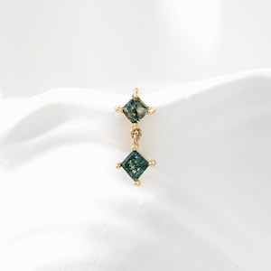 14k Solid Gold Moosachat Kettenohrring/Moosachat baumeln Knorpel Piercing/Gold Helix Auricle Stud/Flat Back Ohrring/Threadless Push Pin
