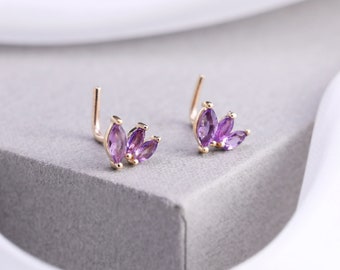 14K Solid Gold Amethyst L Shaped Nose Stud/Amethyst Climber Nose Stud/L Shaped Nose Piercing/ Climber Nose Ring/Gemstone Nostril Stud 20G