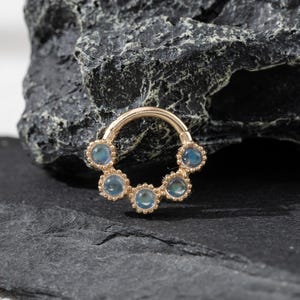 14K Solid Gold Moonstone Daith Hoop Clicker/Septum Hoop Ring/Round Huggie Hoop Clicker Earring/Nose Ring/Moonstone Daith Piercing 16g