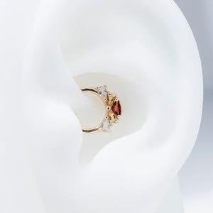 14K Solid Gold Garnet Daith Clicker/Citrine Elegant Cluster Gemstone Septum Ring/Labradorite Cartilage Hoop/Nose Ring/Conch Hoop/Huggie Ring