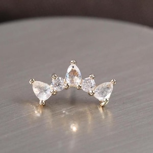 14K massivt guld labradorit klättrarörhänge/moissanit broskpiercing/elegant helix conch tragus örhänge/gänglös push in/näsörhänge