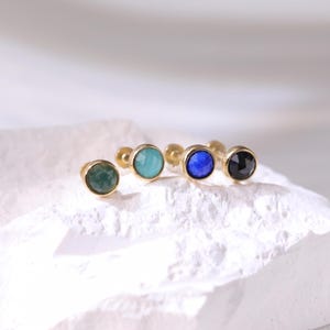 14k Solid Gold Rose Cut Edelstein Ohrstecker/Moos Achat Piercing/Iolite Helix Conch Knorpel Stud/Threadless Push Pin/Flat Back Ohrring