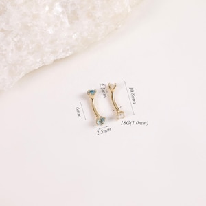 14K Solid Gold Moissanite Rook Curved Barbell, Dainty London Blue Topaz Eyebrow Ring, Minimalist Rook Internally Threaded Piercing Jewelry image 8
