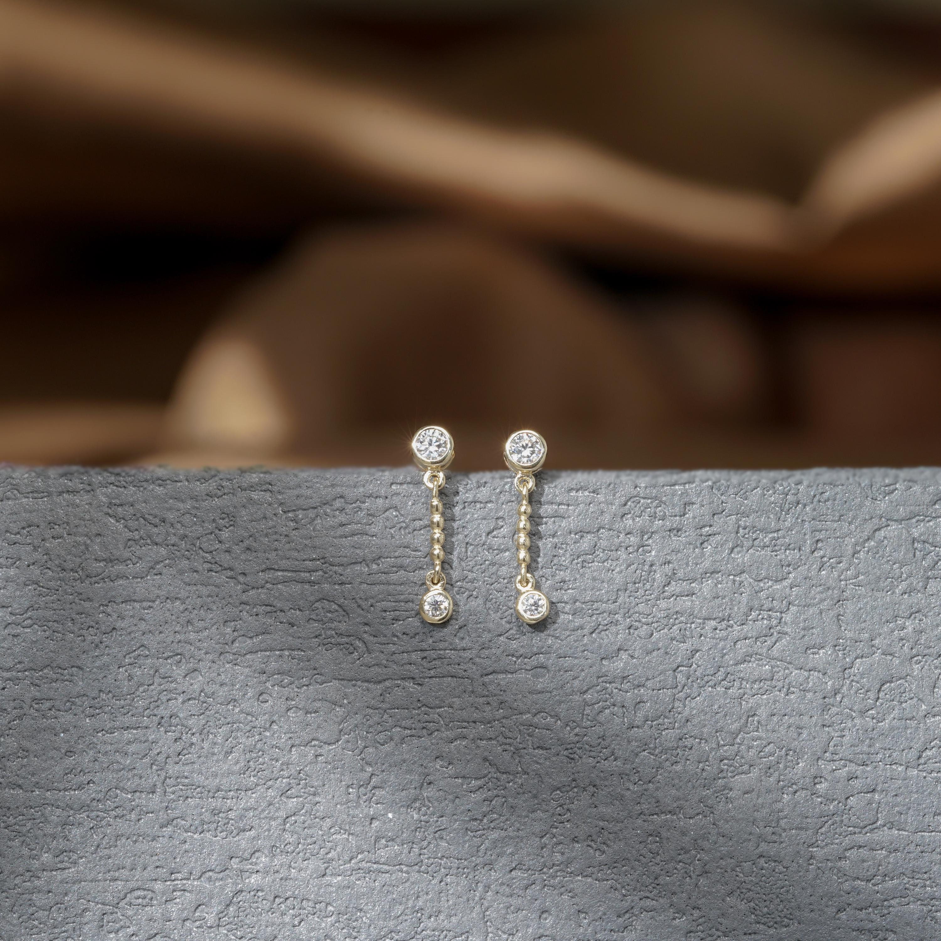 14K Solid Gold Moissanite Dangle Stud/Cartilage Chain Piercing Stud/Helix Conch Dangle Earring/Flat Back Earring/Drop Gemstone Earring