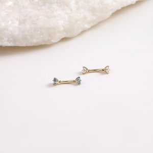 14K Solid Gold Moissanite Rook Curved Barbell, Dainty London Blue Topaz Eyebrow Ring, Minimalist Rook Internally Threaded Piercing Jewelry image 5