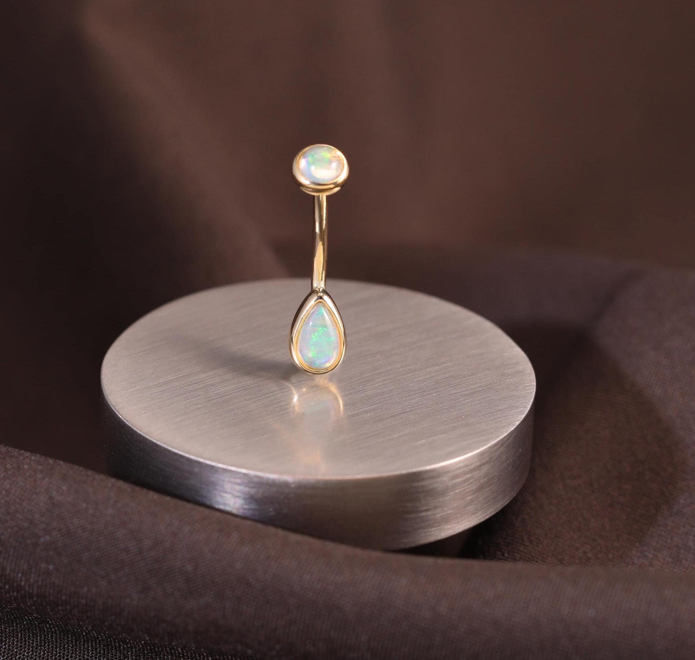 14K Solid Gold Internally Threaded Rook Earring/opal Curved