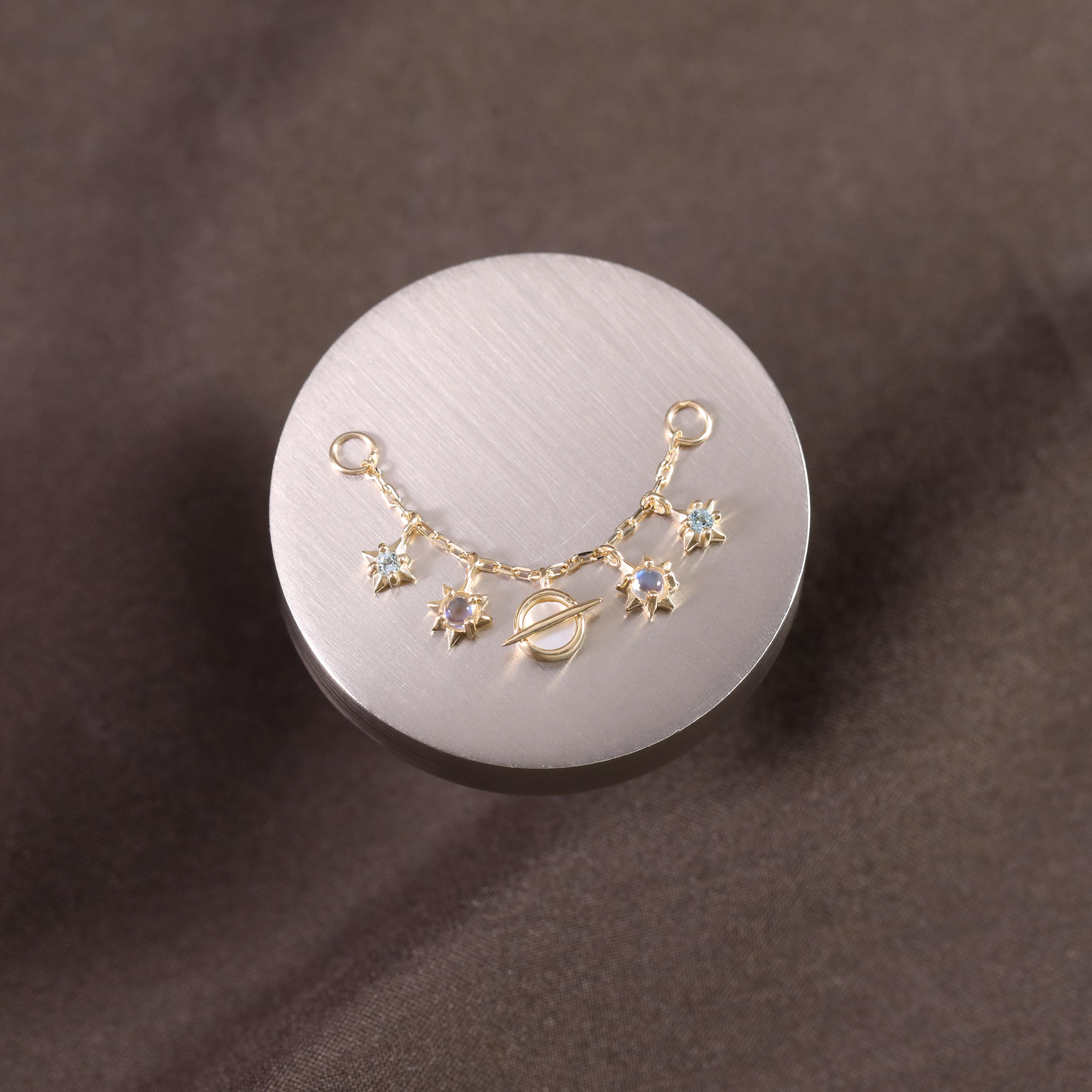 14K Solid Gold Star Moonstone Chain Attachment/Swiss Blue Topaz Chain Piercing/Linking Chain Connector/MOP Loop Charm/Cartilage Charm