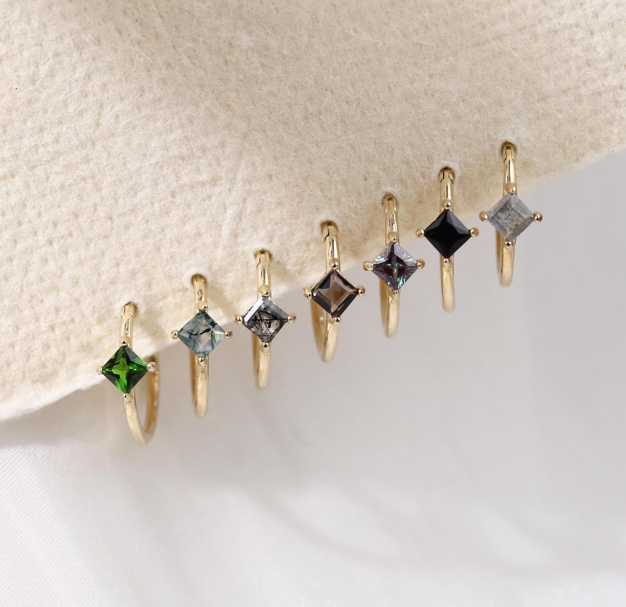 14k Solid Gold Birthstone Clicker/Moss Agate Septum Ring/Labradorite Cartilage Hoop/Smoky Quartz Nose Ring/Chrome Diopside Conch Huggie
