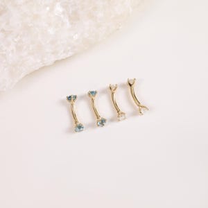 14K Solid Gold Moissanite Rook Curved Barbell, Dainty London Blue Topaz Eyebrow Ring, Minimalist Rook Internally Threaded Piercing Jewelry image 4