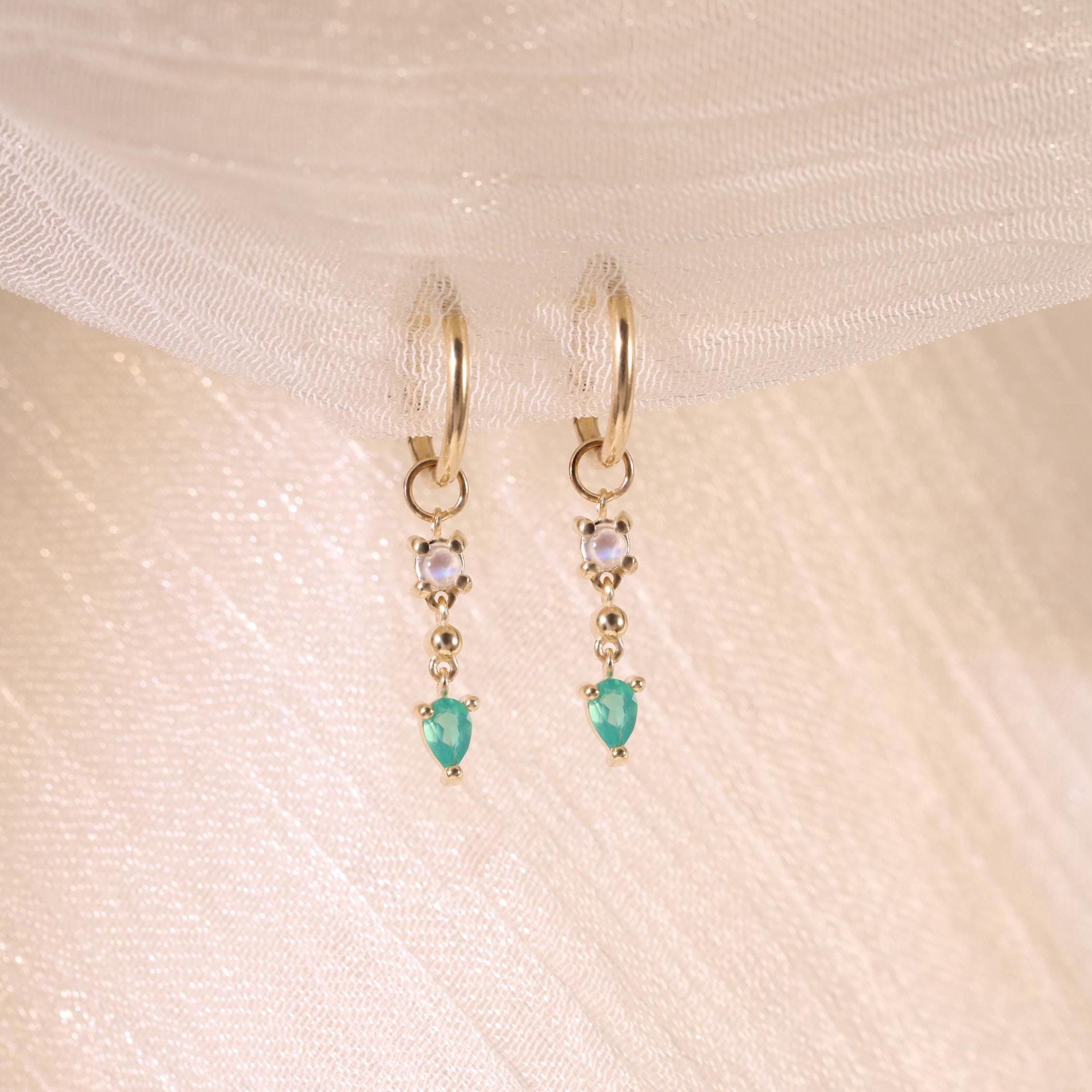 14Kソリッドゴールドムーンストーンとグリーンアゲートチャーム/ムーン