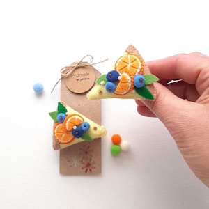 Felt fruit hair clips Blueberry Orange slice hair tie Cake slice hair accessories Butter yellow hair clip for girl Tea party Gift for niece