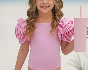 Blooming Rose Sleeve Light Pink One Piece Swimsuit