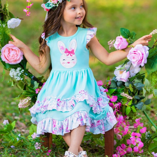 Floral Bunny Tiered Ruffle Dress