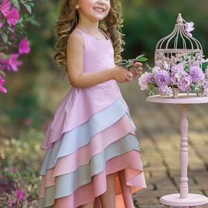 Toddler Spring Dresses | Girls Pastel Rainbow Tiered Hi-Lo Dress