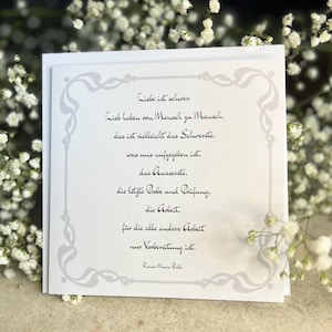 Liebe ist schwer, Rilke Rainer Maria, fertig formulierte Hochzeitskarte, vorformulierte Karte zur Trauung, Hochzeitskarte mit oder ohne Text