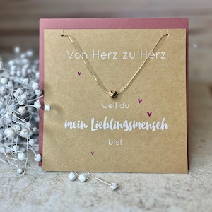 Von Herz zu Herz, zarte Kette mit starker Botschaft, dünne Halskette mit goldenem Herz für Lieblingsmenschen, Schmuckkarte, Aufmerksamkeit