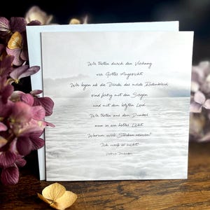 Ins Licht, Bonhoeffer, ewiges Licht, vorformulierte Trauerkarte mit Spruch, kondolieren, Beileidskarte mit oder ohne Text auf der Innenseite
