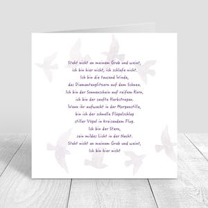 Wenn du mich suchst, ich bin bei euch, Trauerkarte mit Gedicht „Steht nicht an meinem Grab“, Beileidskarte mit poetischem Trost, Sternenkind