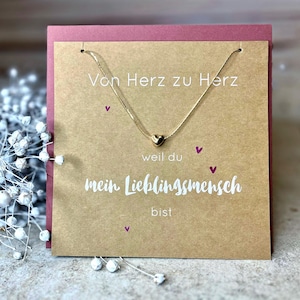 Von Herz zu Herz, zarte Kette mit starker Botschaft, dünne Halskette mit goldenem Herz für Lieblingsmenschen, Schmuckkarte, Aufmerksamkeit