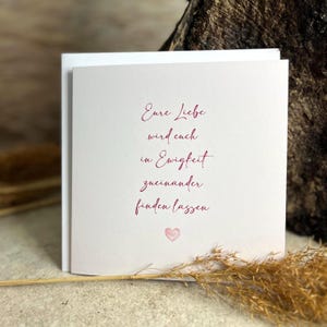 Ewige Liebe, zarte Trostkarte mit Herz, Beileidskarten, Trauerkarte mit Spruch, Kondolenzkarte, Anteilnahme, Zitat-Karte, tröstende Karte