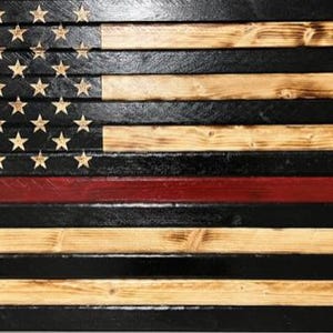 Thin Red Line Wood American Flag