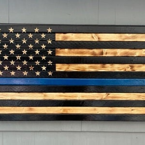 Thin Blue Line Wood American Flag