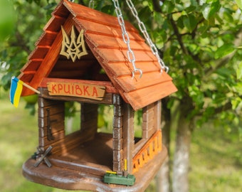 Bird feeder, wooden feeder, hanging feeder, garden decor, Ukrainian style, Funky Bird Feeder, Bird therapy, Bird watching, Seed feeder