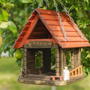 Outdoor bird feeder - wood bird feeders handmade in UA - comes with bird feeder hanging hardware