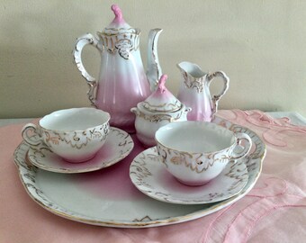 Antique french mini tete a tête-à-tête coffee/tea set for two.