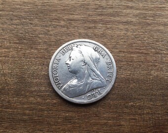 1900 Queen Victoria Veiled Head Coin. Silver Half Crown.