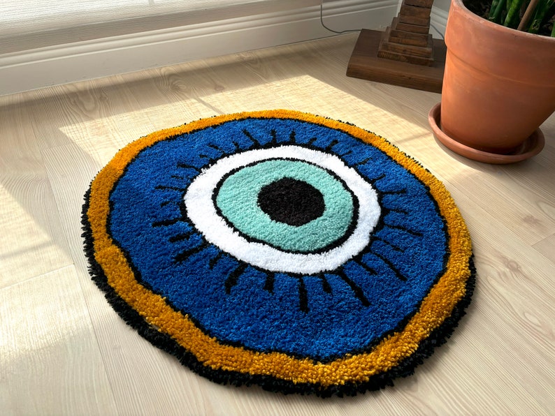 Evil Eye Tufted Rug | Handmade Colorful Eye Rug | Circle Third Eye ...
