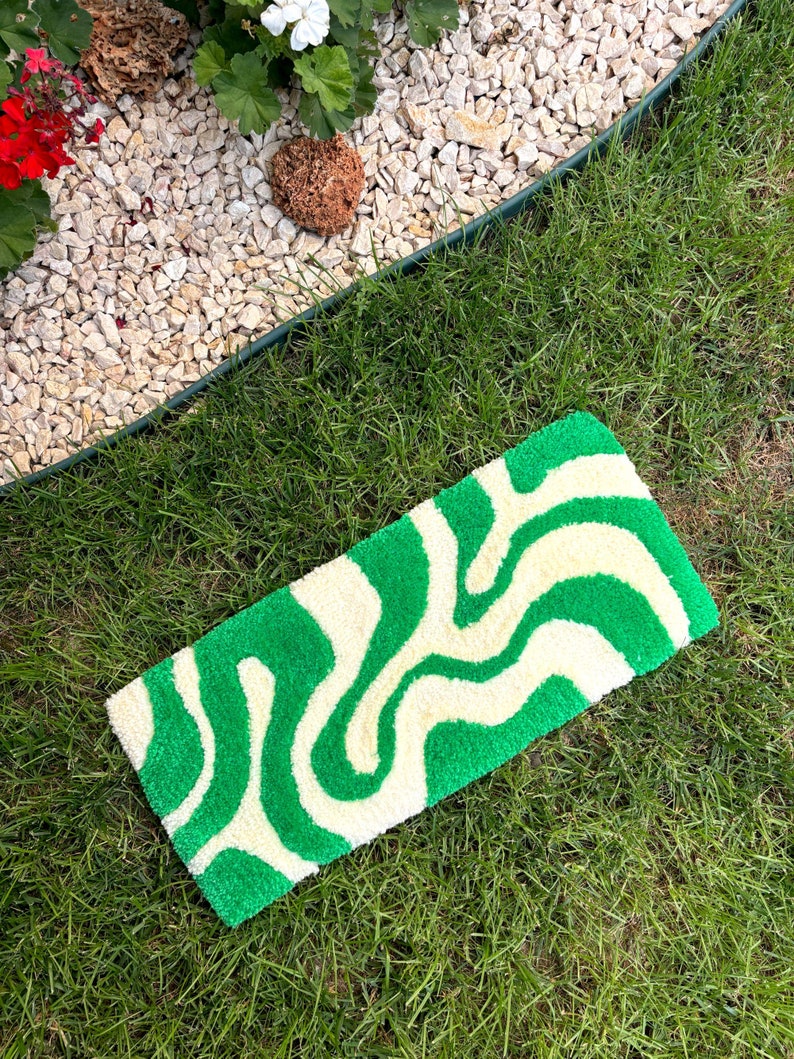 Wavy Green and White Keyboard Rug | Aesthetic Work Desk Rug | Modern ...