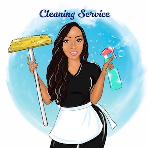 Schoonmaakbedrijfslogo, huishoudster cartoonlogo, logo schoonmaakster aangepast, schoonmaakster logo, logo schoonmaakster, huishoudservice branding, gepersonaliseerd logo-ontwerp