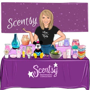Logotipo de consultor Scentsy con mesa, logotipo de dibujos animados personalizado para vendedores de ceras derretidas, diseño de marca de fragancias para el hogar