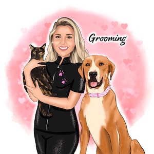 Logo huisdierverzorging | Aangepaste hondentrimsalon-branding | Cartoon dierensalon kunst | Gepersonaliseerd dierenverzorgingslogo